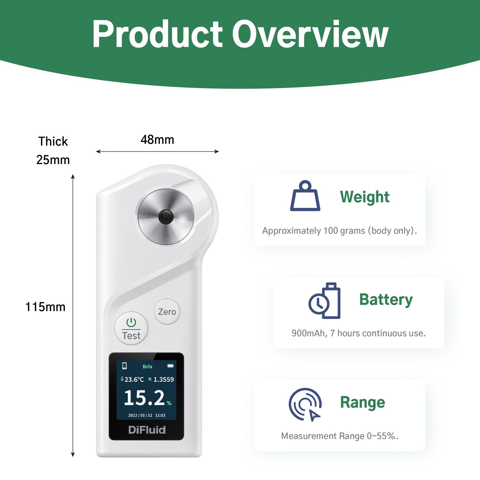 Sugar content refractometer, refractometer 0-32 Brix Wine refractometer for measuring the sugar content with ATC